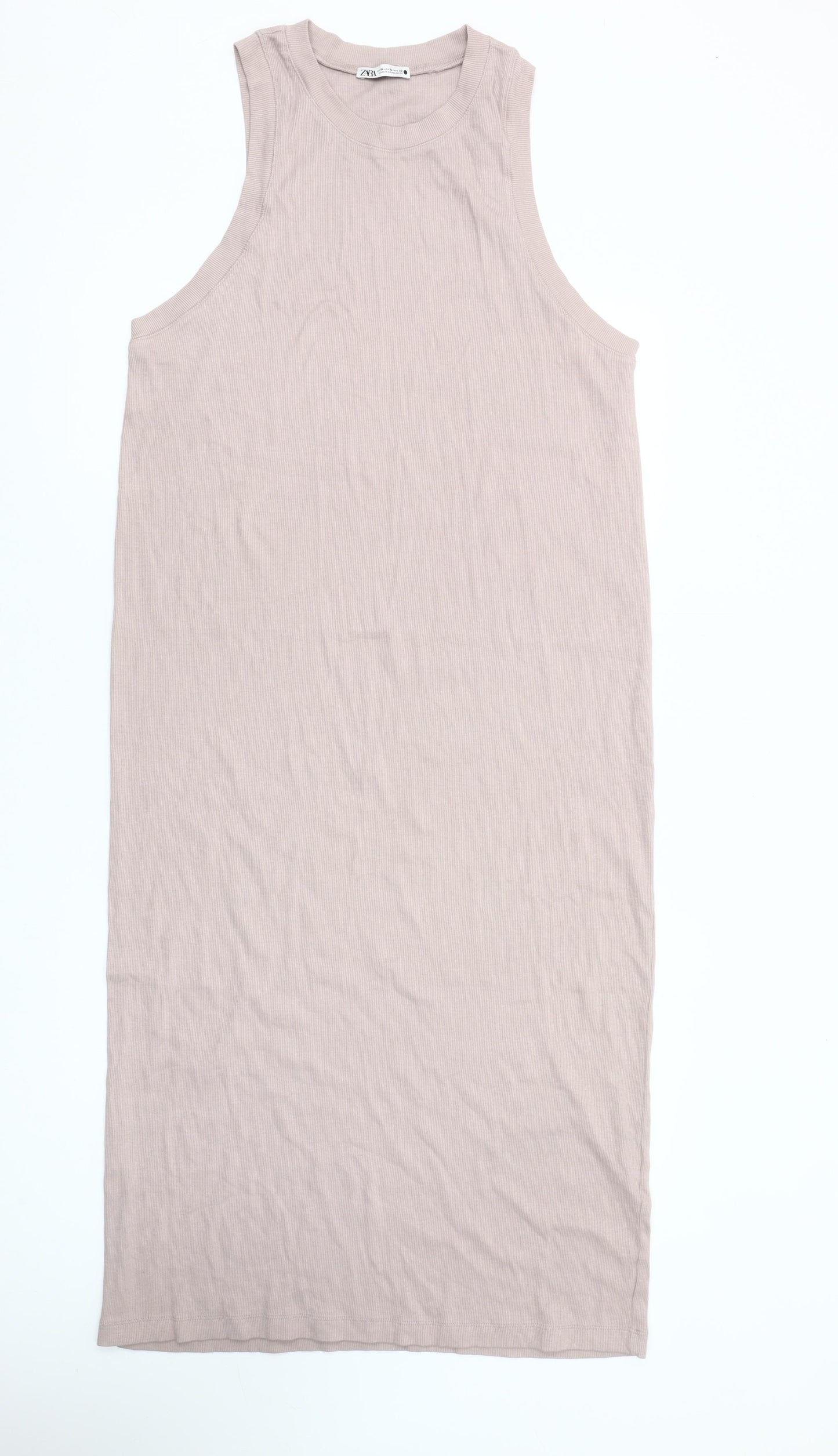 Zara Women Beige XL Tank Midi Dress Sleeveless Cotton Stretch