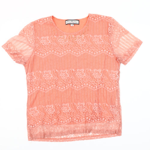 Paco Boutique Women’s Pink Lace Short Sleeve Blouse Size 14