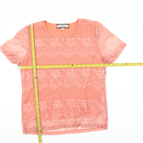 Paco Boutique Women’s Pink Lace Short Sleeve Blouse Size 14