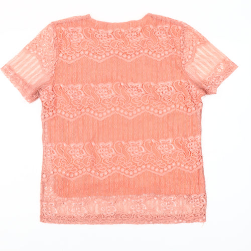 Paco Boutique Women’s Pink Lace Short Sleeve Blouse Size 14