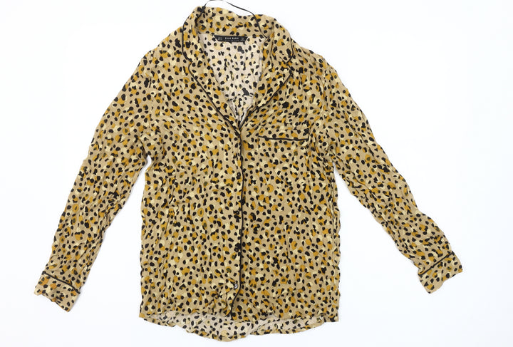 Zara Women Beige Animal Print Viscose Blouse Size 12