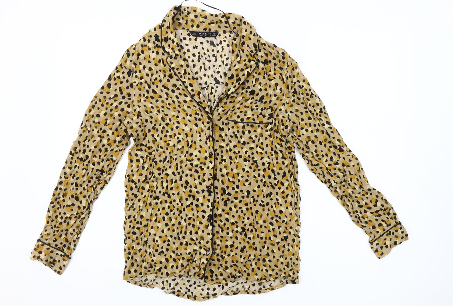 Zara Women Beige Animal Print Viscose Blouse Size 12