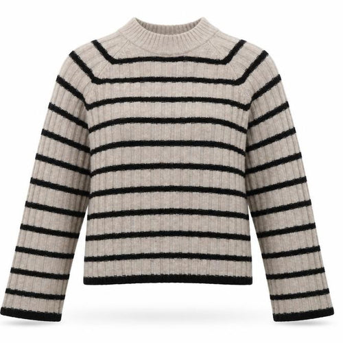 H&M Women’s Beige Black Striped High Neck Rib Knit Jumper XS