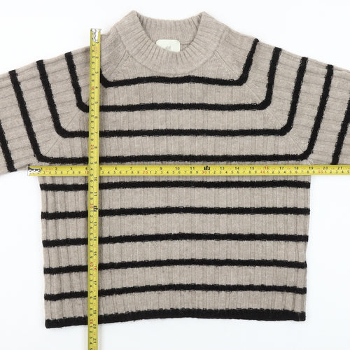 H&M Women’s Beige Black Striped High Neck Rib Knit Jumper XS