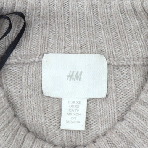 H&M Women’s Beige Black Striped High Neck Rib Knit Jumper XS