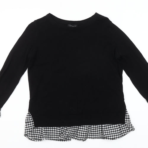 Topshop Women's Black Check Trim Long Sleeve Pullover Jumper Size 6