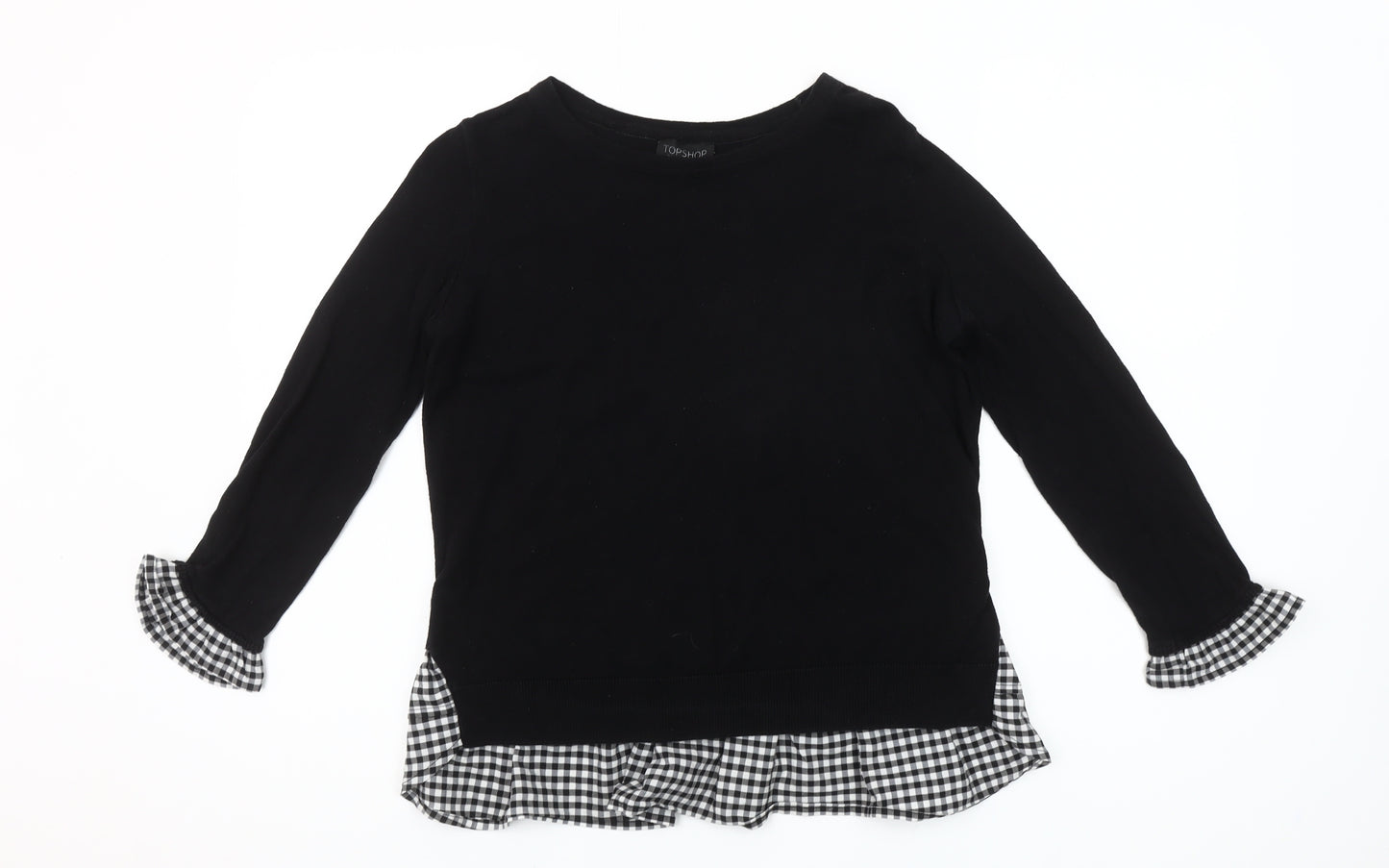 Topshop Women's Black Check Trim Long Sleeve Pullover Jumper Size 6