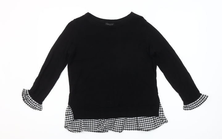 Topshop Women's Black Check Trim Long Sleeve Pullover Jumper Size 6