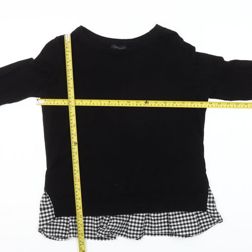 Topshop Women's Black Check Trim Long Sleeve Pullover Jumper Size 6