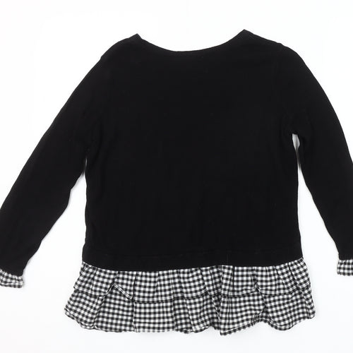 Topshop Women's Black Check Trim Long Sleeve Pullover Jumper Size 6