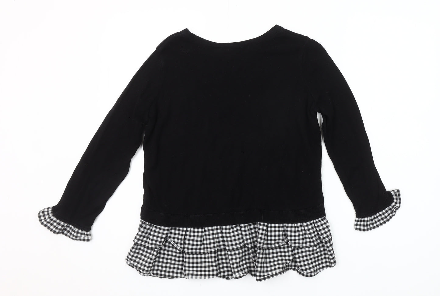 Topshop Women's Black Check Trim Long Sleeve Pullover Jumper Size 6