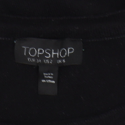 Topshop Women's Black Check Trim Long Sleeve Pullover Jumper Size 6