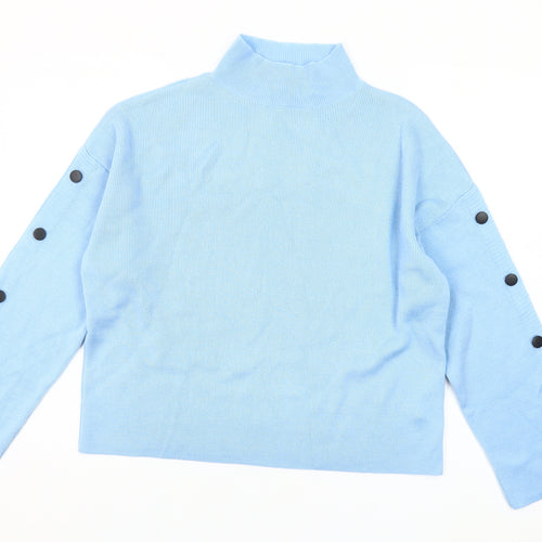 Friends Like These Women's Blue Mock Neck Button Sleeve Jumper Size 10