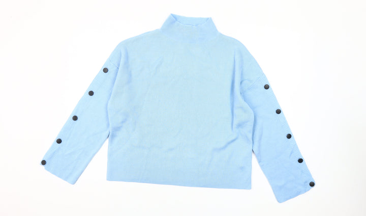 Friends Like These Women's Blue Mock Neck Button Sleeve Jumper Size 10