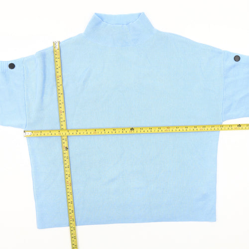 Friends Like These Women's Blue Mock Neck Button Sleeve Jumper Size 10