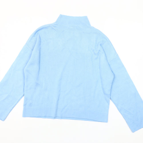 Friends Like These Women's Blue Mock Neck Button Sleeve Jumper Size 10
