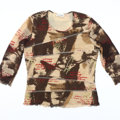 Gerry Weber Womens Brown Abstract Print Long Sleeve Mesh T-Shirt Size 14