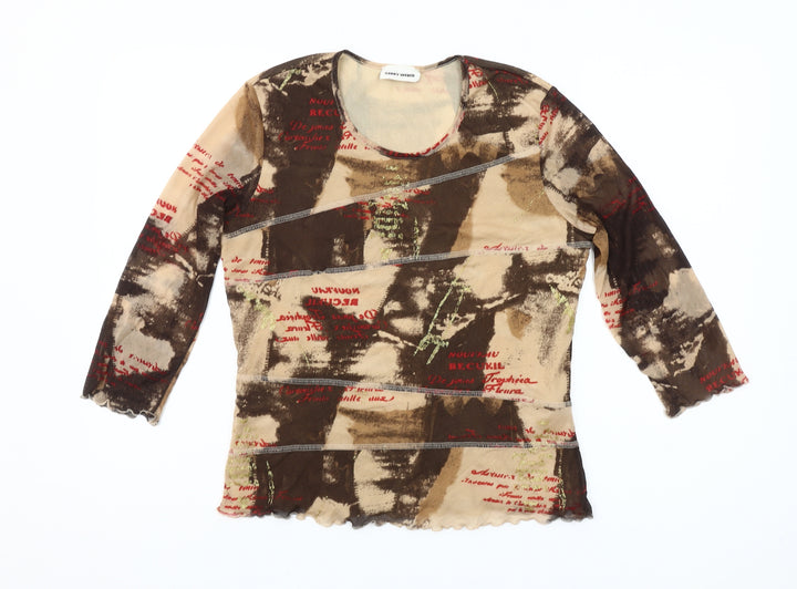 Gerry Weber Womens Brown Abstract Print Long Sleeve Mesh T-Shirt Size 14