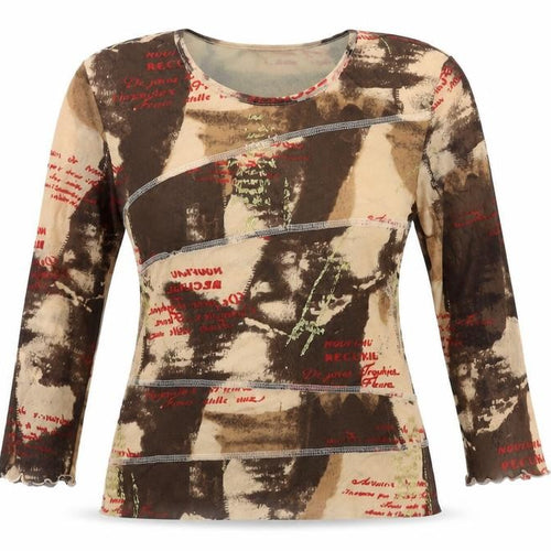Gerry Weber Womens Brown Abstract Print Long Sleeve Mesh T-Shirt Size 14