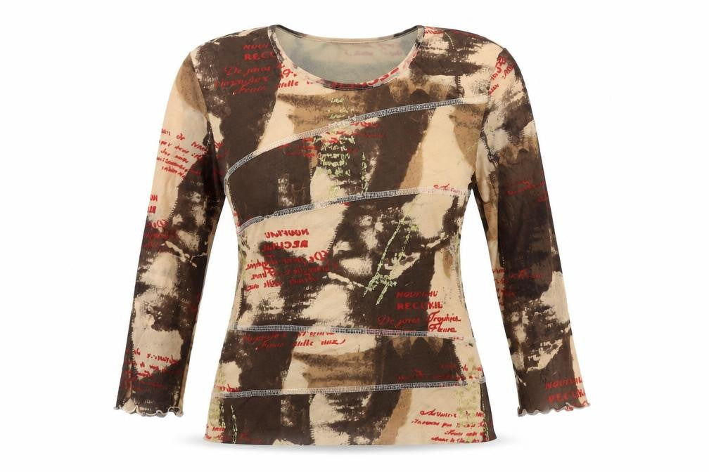 Gerry Weber Womens Brown Abstract Print Long Sleeve Mesh T-Shirt Size 14