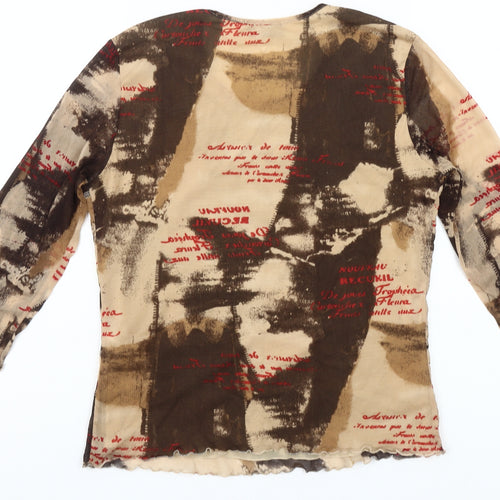 Gerry Weber Womens Brown Abstract Print Long Sleeve Mesh T-Shirt Size 14