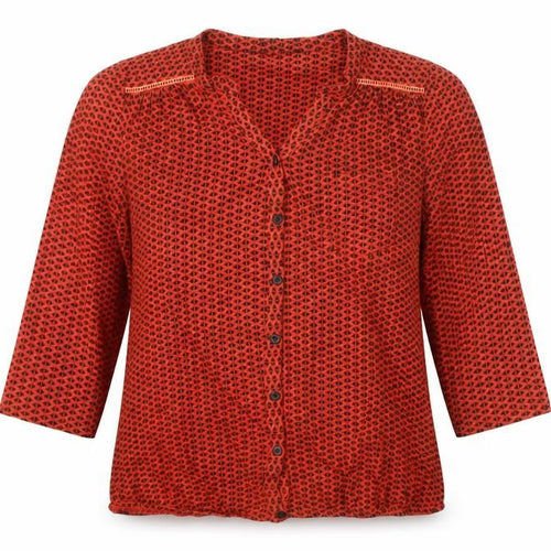 Debenhams Women Red Geometric Button-Up Cotton Blouse Size 14