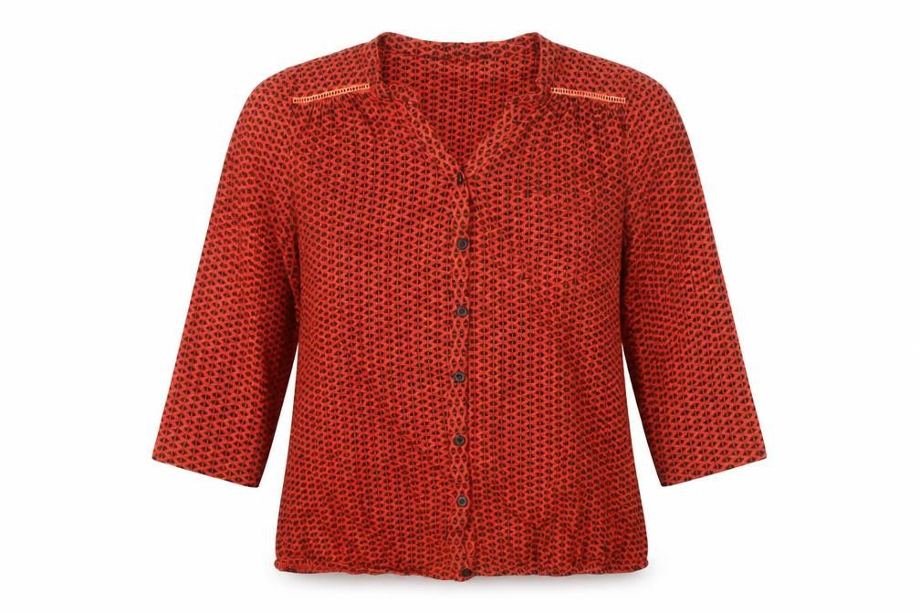 Debenhams Women Red Geometric Button-Up Cotton Blouse Size 14