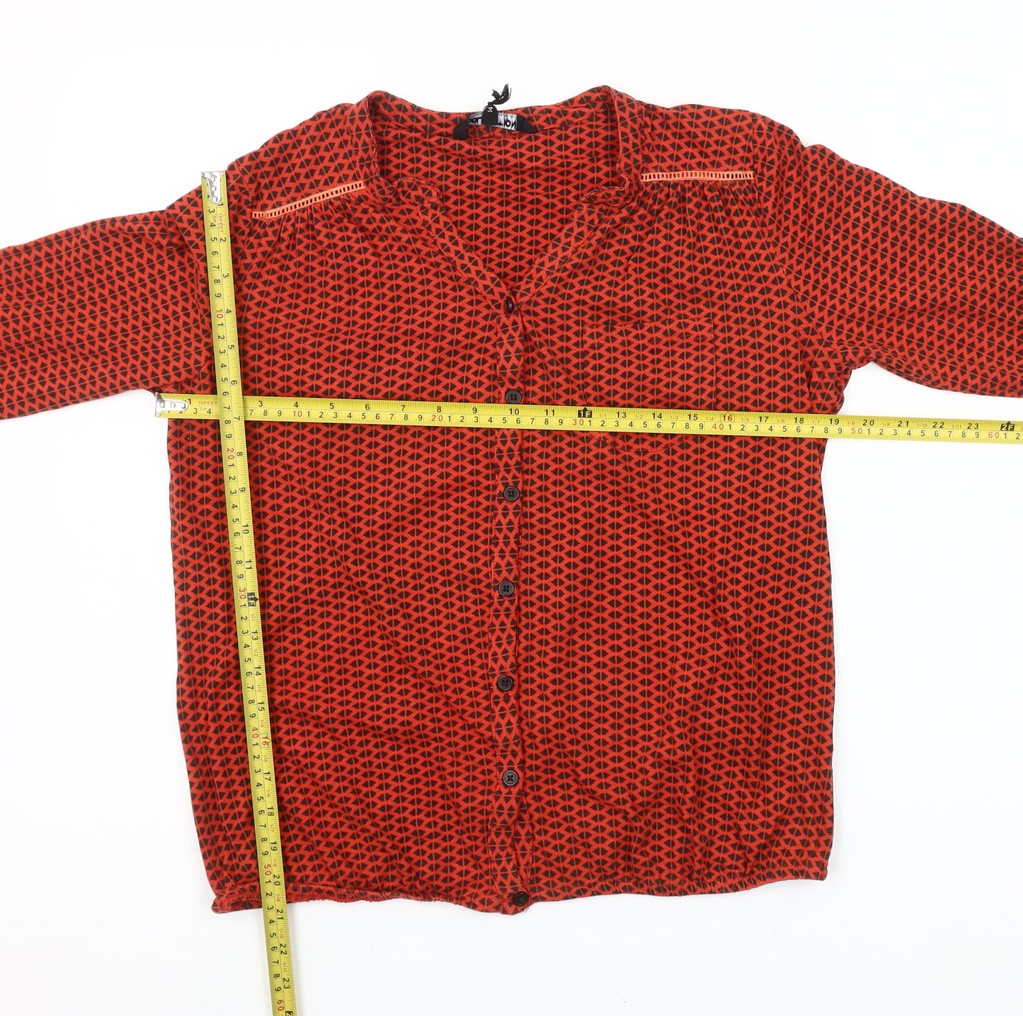 Debenhams Women Red Geometric Button-Up Cotton Blouse Size 14