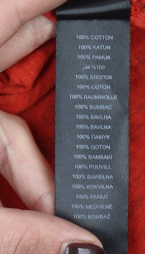 Debenhams Women Red Geometric Button-Up Cotton Blouse Size 14