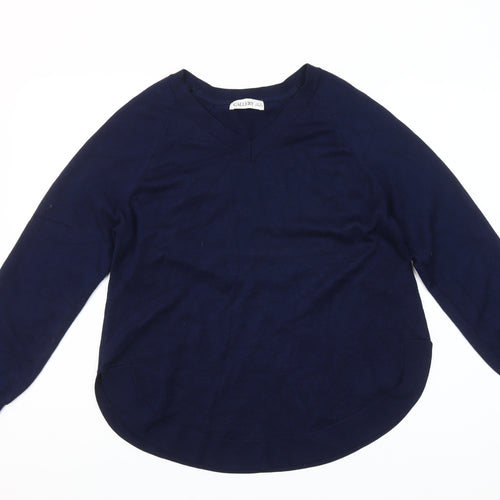 Gallery Womens Blue V-Neck Cotton Pullover Jumper Size M