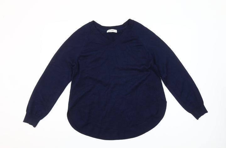 Gallery Womens Blue V-Neck Cotton Pullover Jumper Size M