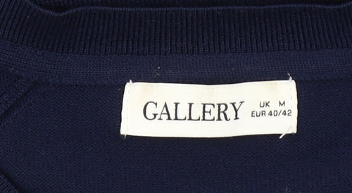 Gallery Womens Blue V-Neck Cotton Pullover Jumper Size M