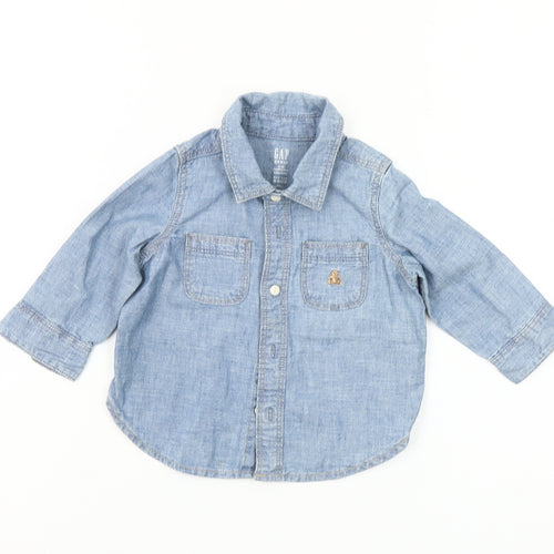 GAP Baby Unisex Blue Denim Button-Up Shirt 6-12 Months