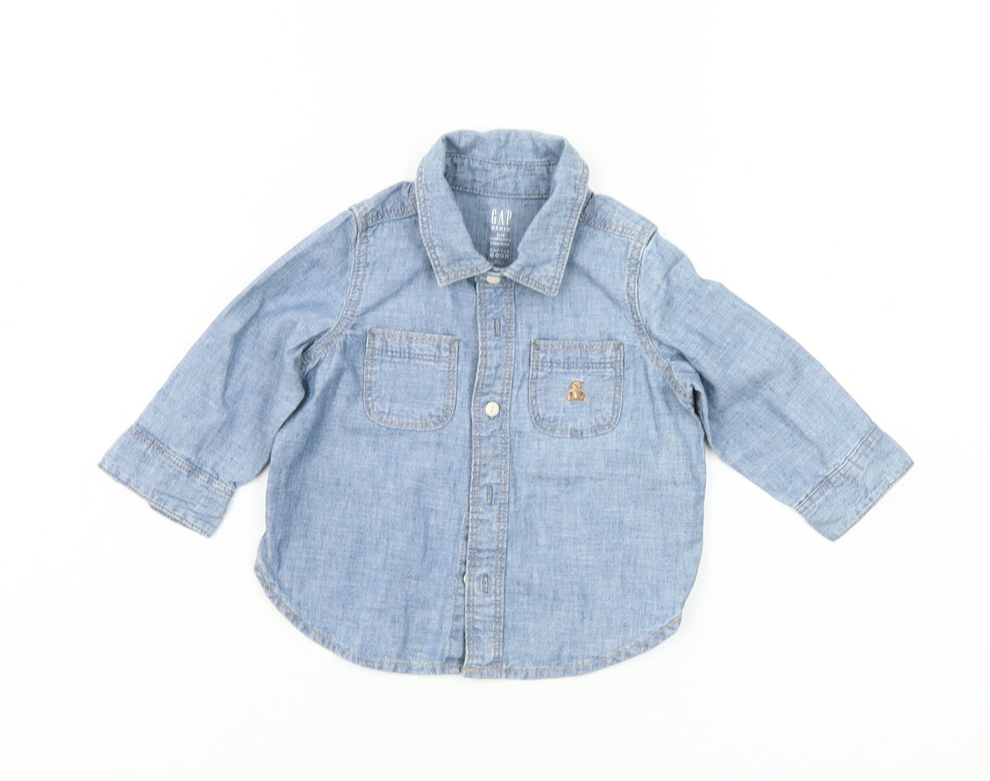 GAP Baby Unisex Blue Denim Button-Up Shirt 6-12 Months