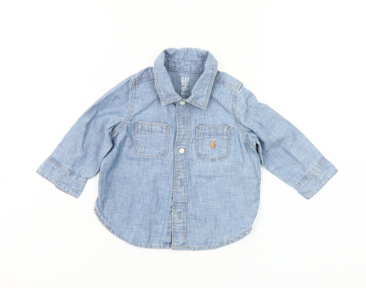 GAP Baby Unisex Blue Denim Button-Up Shirt 6-12 Months