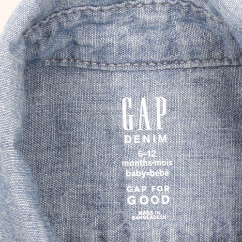 GAP Baby Unisex Blue Denim Button-Up Shirt 6-12 Months