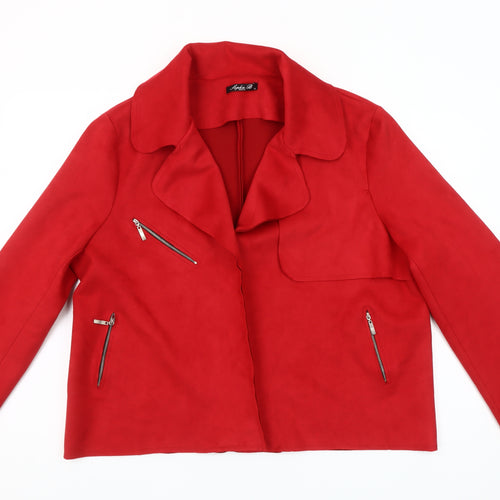 Sophia B Women Red Biker Style Jacket Size 18 Zipped Collared Softshell