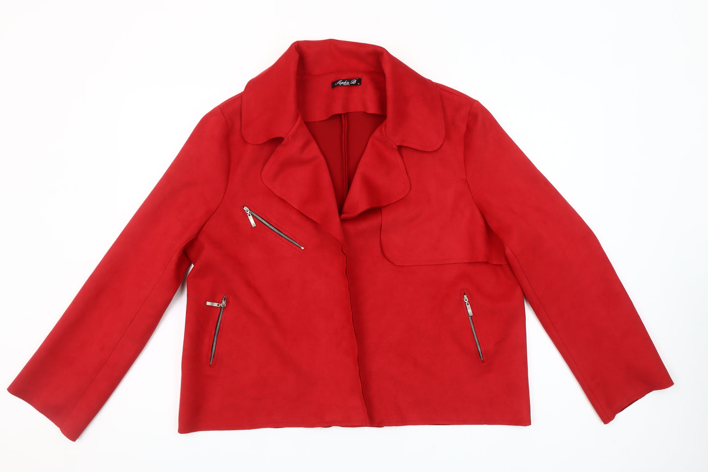 Sophia B Women Red Biker Style Jacket Size 18 Zipped Collared Softshell