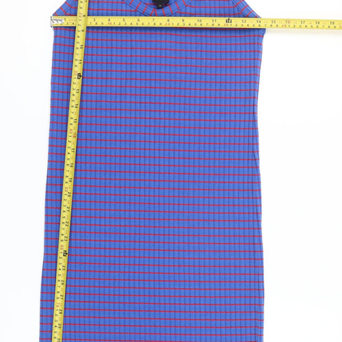 River Island Women Blue Check Slip Dress Size 14 Jersey Stretch