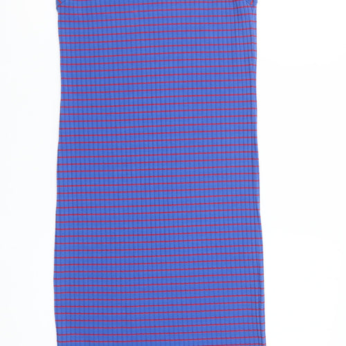 River Island Women Blue Check Slip Dress Size 14 Jersey Stretch