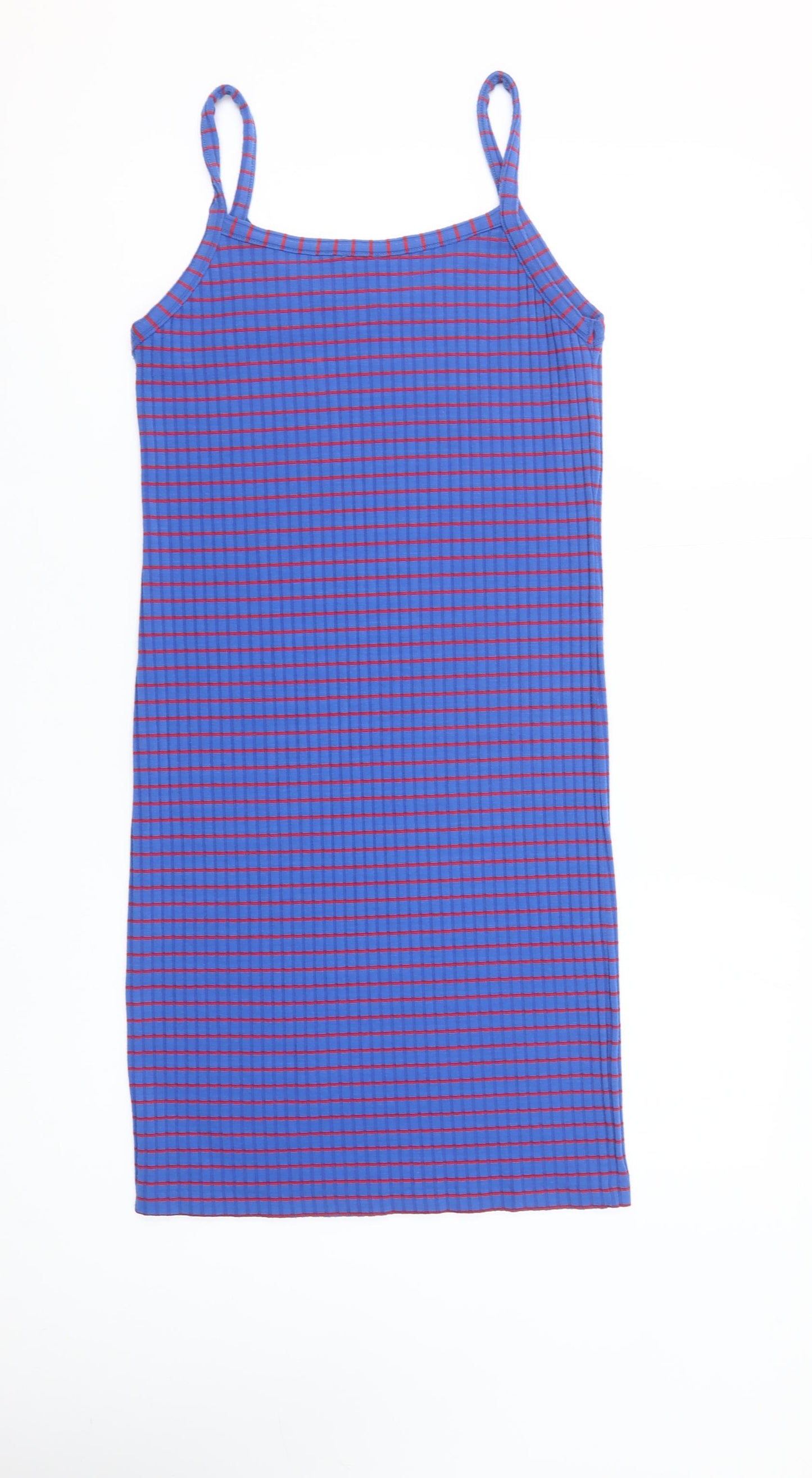 River Island Women Blue Check Slip Dress Size 14 Jersey Stretch