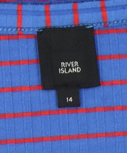River Island Women Blue Check Slip Dress Size 14 Jersey Stretch
