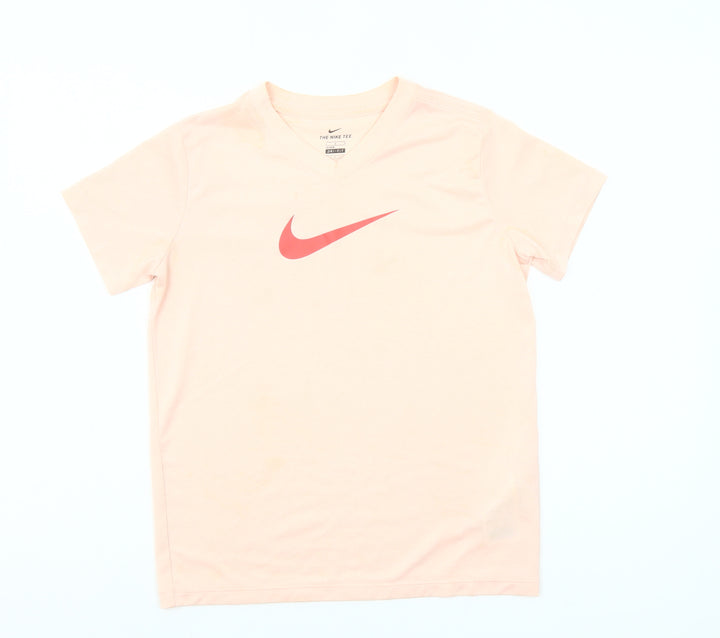 Nike Girls Pink Dri-Fit V-Neck Sports T-Shirt Size 146