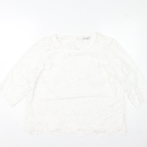 Gallery Womens White Lace Tunic Blouse Size L 3/4 Sleeve Cotton Blend