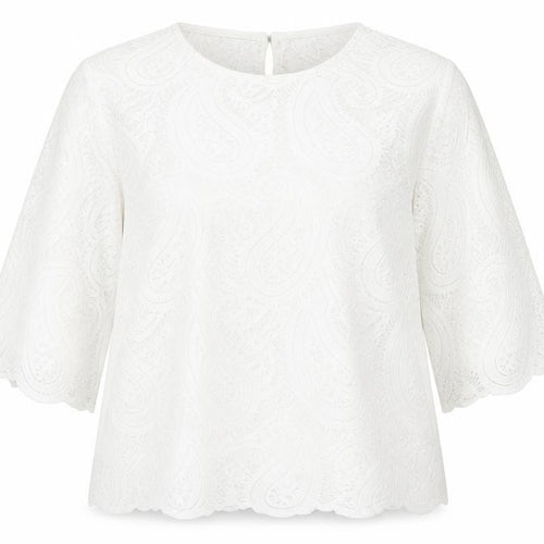 Gallery Womens White Lace Tunic Blouse Size L 3/4 Sleeve Cotton Blend