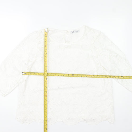 Gallery Womens White Lace Tunic Blouse Size L 3/4 Sleeve Cotton Blend