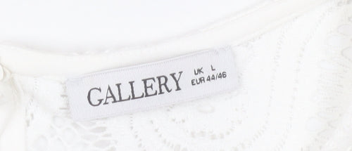Gallery Womens White Lace Tunic Blouse Size L 3/4 Sleeve Cotton Blend
