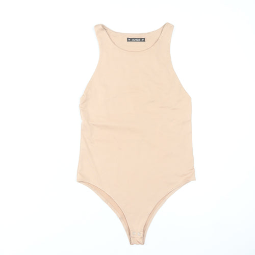 Dunnes Women Beige Bodysuit Size 8 Slim Fit Sleeveless Polyester Blend
