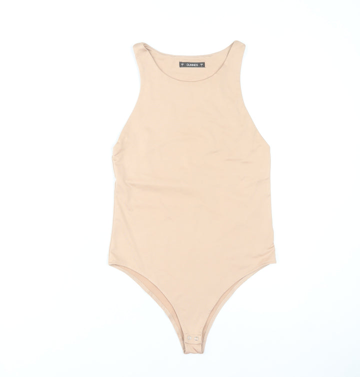 Dunnes Women Beige Bodysuit Size 8 Slim Fit Sleeveless Polyester Blend