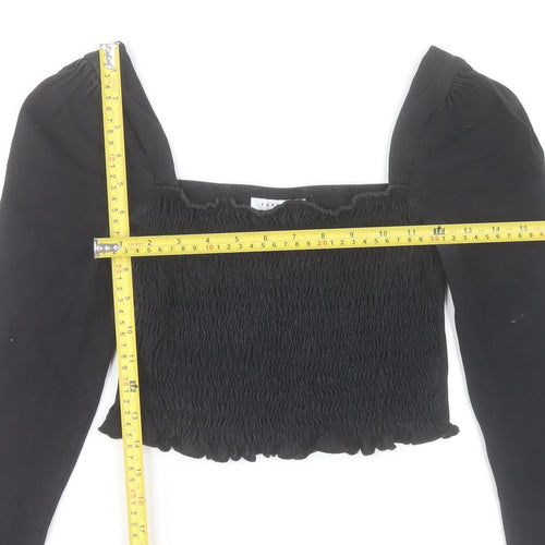 Topshop Women's Black Cropped Long Sleeve Smocked Blouse UK 10